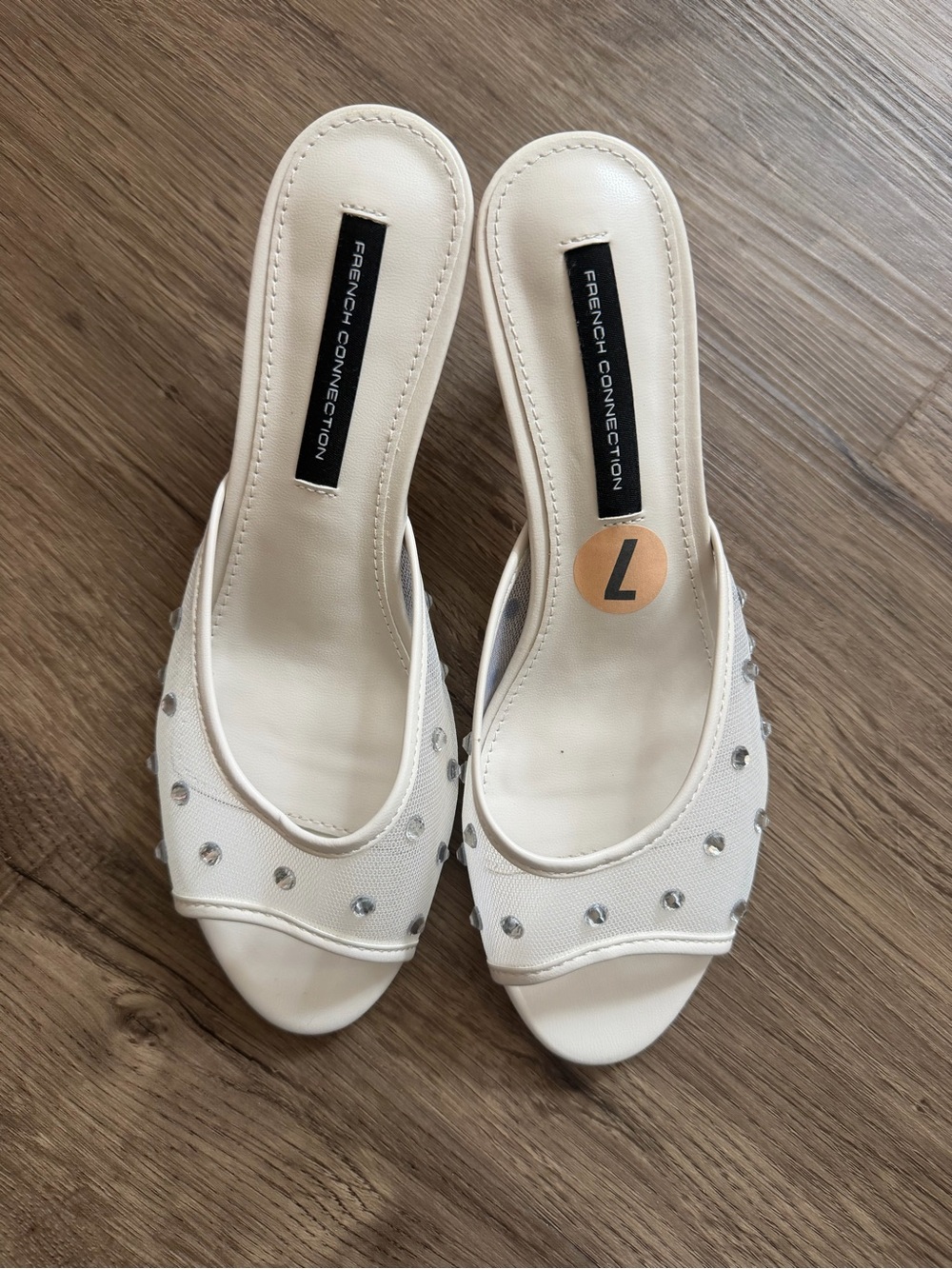 French Connection Cream Rhinestone Embellished Slide Mules - Picture 4 of 4